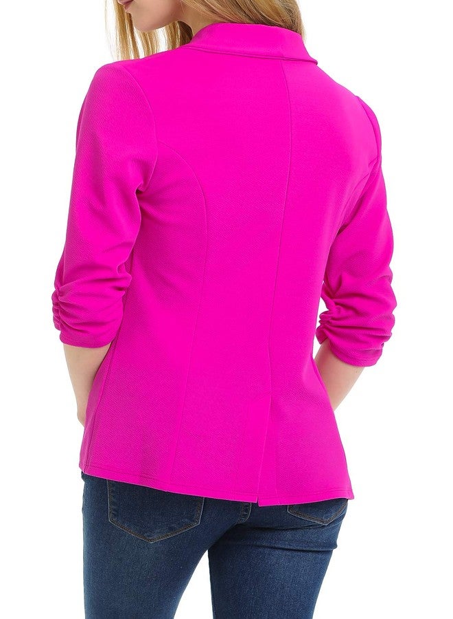 MINEFREE Women's 3/4 Ruched Sleeve Lightweight Work Office Blazer Jacket Berry L - Image 4